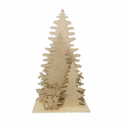 Ornament de Craciun, din MDF - Brazi si reni